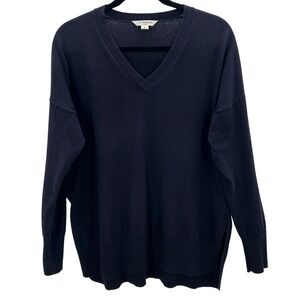 LK Bennett London Navy Blue Cotton Cashmere Minimalist Sweater Women's Size Med